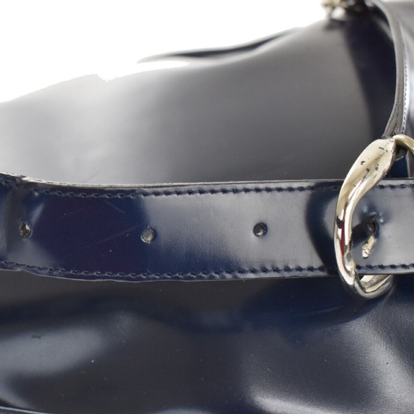 GUCCI Logo Bamboo Shoulder Bag/Backpack Navy Blue Leather Made In Italy - Picture 6 of 9